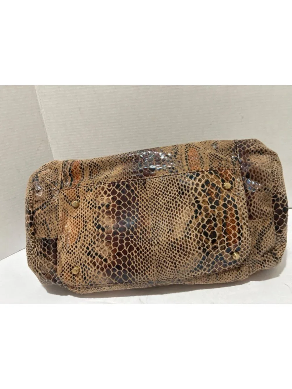 The Find purse womens Bronze Snake Print Top Handle Satchel Handbag